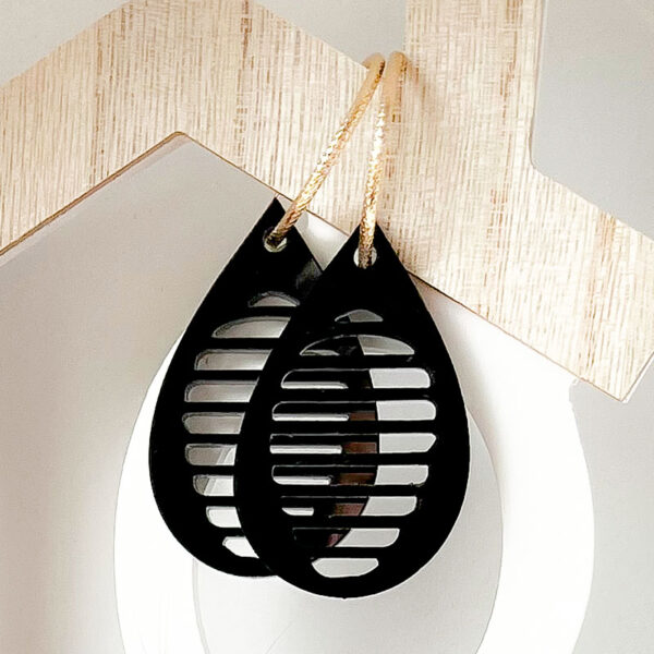 Boucles d'oreilles "Goutte noire ajourée"