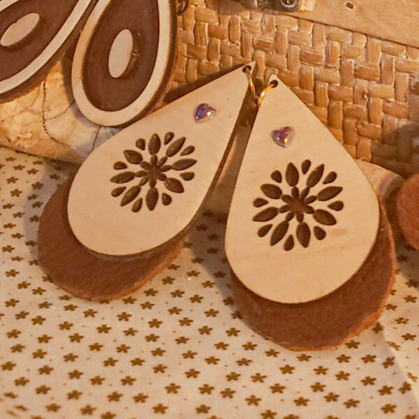 Boucles d'oreilles "Goutte fleur et coeur "